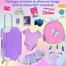 Load image into Gallery viewer, K.T. Fancy 23 pcs 18 Doll Accessories Suitcase Travel Luggage Play Set for 18 Inch Doll Travel Carrier, Sunglasses Camera Computer Phone Pad Travel Pillow Passport Tickets Cashes
