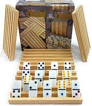 Load image into Gallery viewer, Matty&#39;s Toy Stop Deluxe Solid Wood Domino Trays (4 Count) Game Bundle - 2 Pack (8 Trays Total)
