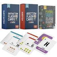 merka Educational Flashcards Bundle: Addition Facts 0 to 12 (169 Cards), Subtraction Facts 0 to 12 (169 Cards), and Periodic Table of Elements (118 Cards)  for Kids Ages Toddler Through Teen