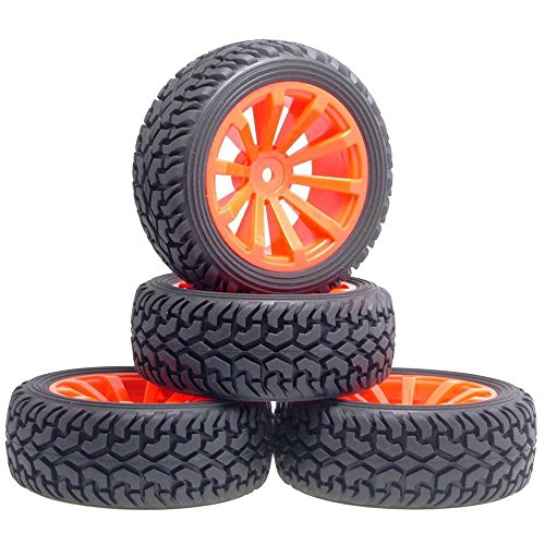 Toyoutdoorparts RC 604-8019 Rubber Tires & Plastic Wheel Rims 4P for HSP HPI 1/10 On-Road Rally Car