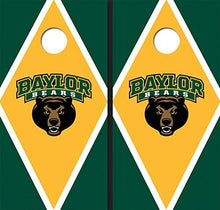 Load image into Gallery viewer, Baylor University Bear Head Yellow and Hunter Green Matching Diamond Cornhole Boards

