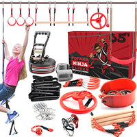 Fofana Ninja Warrior Obstacle Course for Kids  45-Piece Backyard Playset Ages 8+, 11 Fun Training Obstacles, 65 Ft Slackline Kit Accessories - Zip Lines for Kids and Adults, Outside Ninja Kids Toys