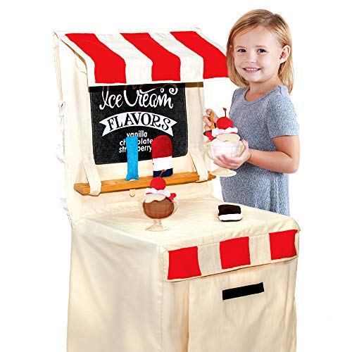 PopOhVer Ice Cream Shop Set - Pretend Fabric Play Ice Cream Stand Includes 25 Pieces for Girls Boys Kids- Mom's Choice Gold Award Winner