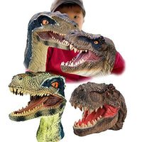 Dinosaur Toys Tyrannosaurus Rex and Blue Velociraptor Hand Puppets Dinosaur Animal World Action Figure Set Funny & Scared Head Hand Puppets for Home, Stage and Class Role Play Toys