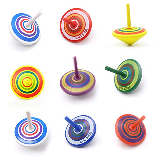 Colorful Painted Wood Spinning Tops, Kids Novelty Wooden Gyroscopes Toy, Assorted Standard Tops, Flip Tops, kindergarten education Toys - Great Party Favors, Fun, Gift, Prize 10 Pcs/set (Multicolored)