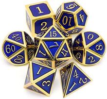 Load image into Gallery viewer, QYER Present Metal DND Dice Set 7 Die Gold Blue Metal D&amp;D Dice for Dungeons and Dragons Games-Glossy Enamel Dice Table (Color : D)
