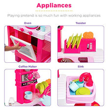 Load image into Gallery viewer, Best Choice Products Pretend Play Kitchen Toy Set for Kids with Water Vapor Teapot, 34 Accessories, Sounds, Realistic Design, Utensils, Oven, Food, Sink - Pink

