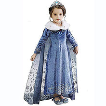 Load image into Gallery viewer, Evursua Winter Princess Dress Costume for Girls Snow Queen Theme Party Dress up Costumes,with Sparkle Ice Queen Crown and Wand(120cm/4-5Y)

