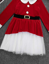 Load image into Gallery viewer, Aislor Kids Girls Christmas Party Fancy Dress Up Santa Claus Costume Outfit Soft Velvet Mesh Dress Red 10 Years
