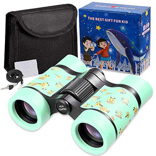 Rubber 4x30mm Toy Binoculars for Kids - Waterproof Folding Small Kids Telescope for Bird Watching,Travel, Camping (Green -01)