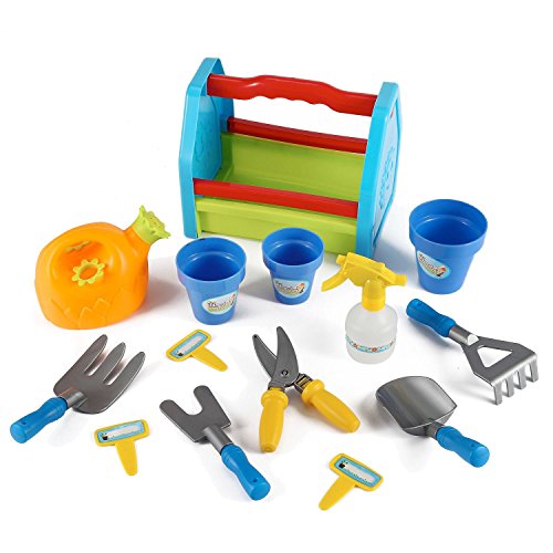 AMPERSAND SHOPS 14-Piece Kids Garden Tools Set Kit with Carrier