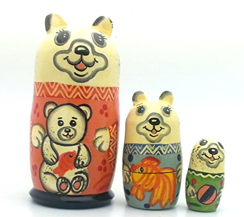 Polar Bear Nesting Dolls Russian Hand Carved Hand Painted 3 Piece Matryoshka Set