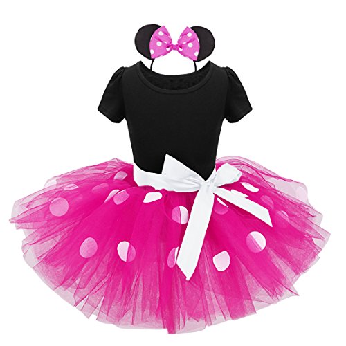 Yeahdor Toddler Girls Mini Mouse Fancy Costume Birthday Party Polka Dots Tutu Dress with Cosplay Cartoon Headband Set Black Hot Pink 12 Months