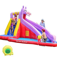 Doctor Dolphin Inflatable Bounce House Waterslide with Blower,Inflatable Water Slide for Kids,Long Waterslide Castle Water Park,Indoor Outdoor Blow Up Water Park for Backyard