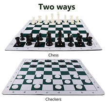Load image into Gallery viewer, Juegoal 20&quot; Portable Chess &amp; Checkers Set, 2 in 1 Travel Board Games for Kids and Adults, Folding Roll up Chess Game Sets, Extra 26 Checker Pieces, Tournament Thick Mousepad Mat with Storage Bag
