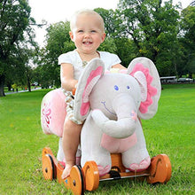 Load image into Gallery viewer, labebe - Plush Rocking Horse, Pink Ride Elephant, Stuffed Rocker Toy for Child 1-3 Year Old, Kid Ride On Toy Wooden, 2 In 1 Rocking Animal with Wheel for Infant/Toddler(Girl&amp;Boy),Nursery Birthday Gift
