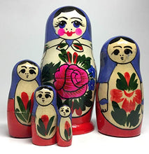 Load image into Gallery viewer, 105 mm Blue Head Semenovskaya Handpainted Wooden Matryoshka Doll 5 pcs

