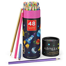 Load image into Gallery viewer, Arteza Kids Colored Pencils, Set of 48, Metallic and Neon Colors, Triangular Pencil Crayons, Pre-Sharpened, Art and School Supplies for Younger Student Drawing and Doodling
