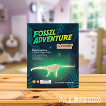 Load image into Gallery viewer, ALLESSIMO Fossil Adventure - Ancient Diplodocus Glow Fossil Dig Kit, Dino Glow in-The-Dark Complete Archeology Excavation Kit for Kids, Dig and Assemble Your Own Glowing Dinosaur for Boys and Girls
