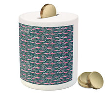 Load image into Gallery viewer, Ambesonne Flamingos Piggy Bank, Exotic Bird Pattern with Flowers Hearts and Raindrops Tropical, Printed Ceramic Coin Bank Money Box for Cash Saving, Pink Dark Green Pale Pink
