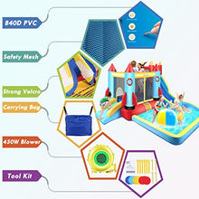 Load image into Gallery viewer, HYPOAI Inflatable Bounce House for Kids 146 x 132 x 82 inch, Indoor/Outdoor Bouncy House with Large Splashing Pool, Bouncing Area, 2 Water Slides,Climbing Wall, UL Certified Blower Included (Castle)

