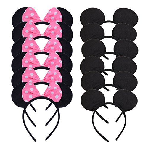 NiuZaiz Set of 12 Mouse Ears Headbands (Pink Black)
