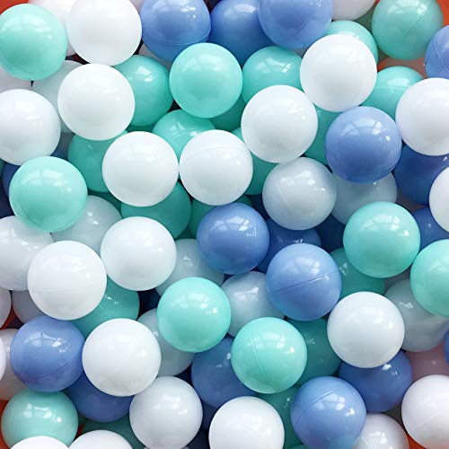 MoonxHome Ball Pit Balls Crush Proof Plastic Balls for Children's Toy Balls Macaron Ocean Balls 2.15 inch Pack of 100 White&Green&Blue