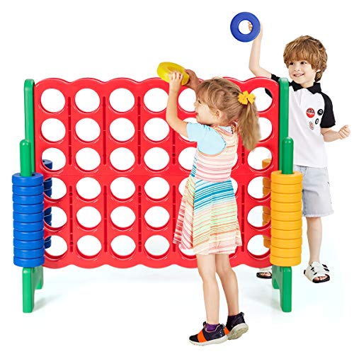 COOURIGHT 4 to Score Giant Game Set, Giant 4-in-A-Row for Kids and Adults, 4 Feet Wide by 3.5 Feet Tall, Jumbo 4-to-Score with 42 Jumbo Rings & Quick-Release Slider