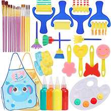 Load image into Gallery viewer, BigOtters Washable Finger Paint Set, Early Learning Kids Paint Set with Assorted Sponge Paint Brushes Smock Palette for Kids Home Activity School Prizes Art Party , 34PCS Set
