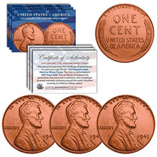 Load image into Gallery viewer, 1943 WWII Steel Lincoln Wheat Penny Coin Genuine Rose Gold Plated COA - Qty of 3
