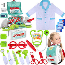 Load image into Gallery viewer, GINMIC Toy Doctor Kit for Kids, 22 Pieces Toddlers Pretend Play Doctor Set with Roleplay Doctor Costume and Extra Large Medical Backpack, Medical Dr Kits for Boys Girls Age 3 4 5 6 7 Years Old Gift
