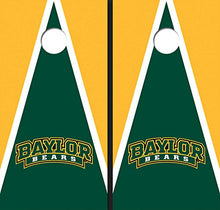 Load image into Gallery viewer, Baylor University Arch Hunter Green and Yellow Matching Triangle Cornhole Boards
