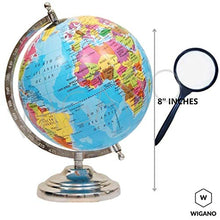 Load image into Gallery viewer, WIGANO Political Educational 8 Inch Rotating World Globe with Magnifying Glass for Office Globe/Political Globe/Globes (8 inch Chorme with Lens)

