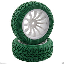 Load image into Gallery viewer, Toyoutdoorparts RC 712-8019 Green Tires &amp; Wheel Rims Offset:6mm for HSP 1:10 On-Road Rally Car
