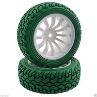 Toyoutdoorparts RC 712-8019 Green Tires & Wheel Rims Offset:6mm for HSP 1:10 On-Road Rally Car