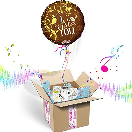 BALOONS IN THE BOX I Miss You Inflated Helium Balloon | Customizable Greeting Card | Plays a Happy Birthday Jingle When Opened