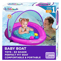SwimSchool DeluxeBaby Pool Float with Adjustable Canopy- 6-24 Months -Baby Swim Floatwith Splash & Play Activity Center Safety Seat - Pink/Aqua