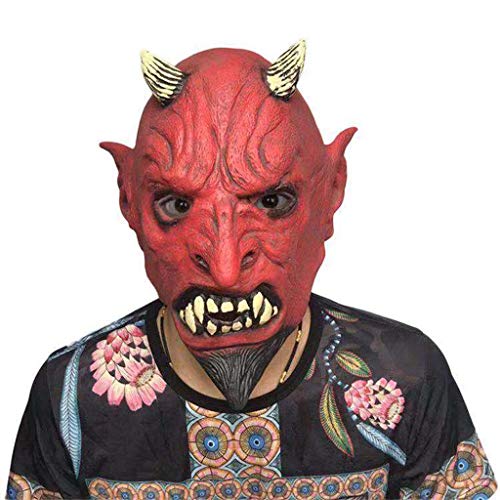 JQWGYGEFQD Halloween Horror Grimace Monster Mask Party Show Red Devil Horn Mask Halloween Party Rubber Latex Animal mask, Novel Ha