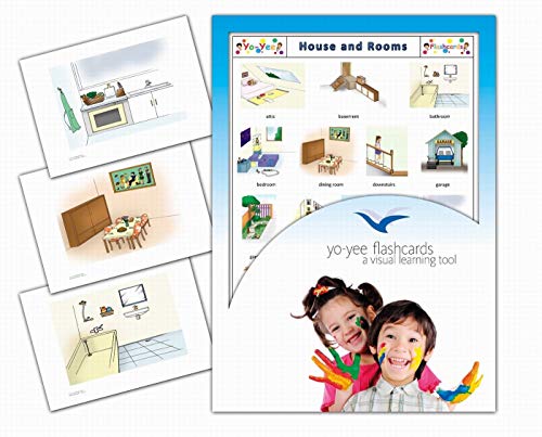 Yo-Yee Flash Cards - Rooms Around The House Picture Cards - Vocabulary Cards for Language Acquisition - Including Teaching Activities and Game Ideas