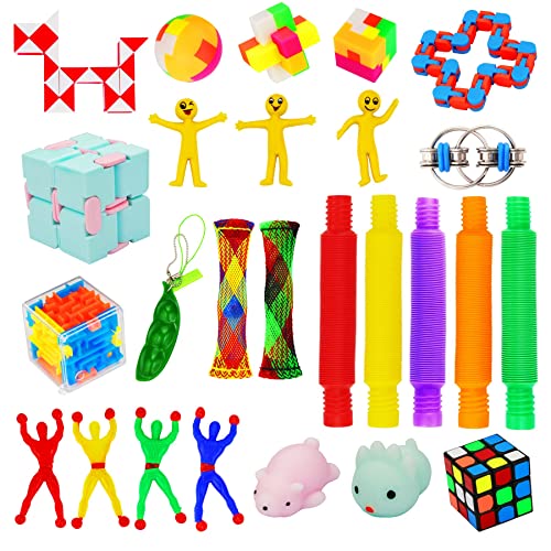 Fidget Toys Set,relieve anxiety,Soothing Marble Fidgets,Squeeze Bean,Fidget Toy Chain,Magic Cube Infinity Cube Toy& More