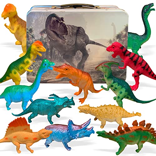 3 Bees & Me Dinosaur Toys for Boys and Girls with Storage Box - 12 Large 6 Inch Reallistic Toy Dinosaurs & Case - Dino Gift for Kids Age 3-5 5-7 8-12