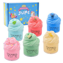 Load image into Gallery viewer, HappyTimeSlime 6 Pack Soft Cloud Slime Kits for Girls with Blue Stitch Strawberry Mint Leaf Cloud Slime ,Banana Cantaloupe Slime,Non-Sticky Stretchy Slime Toys
