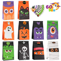 JOYIN 60 PCs Halloween Characters Paper Treat Bags, Trick or Treat Goodie Bags, Candy Bags with Stickers for Halloween Party Favor Supplies