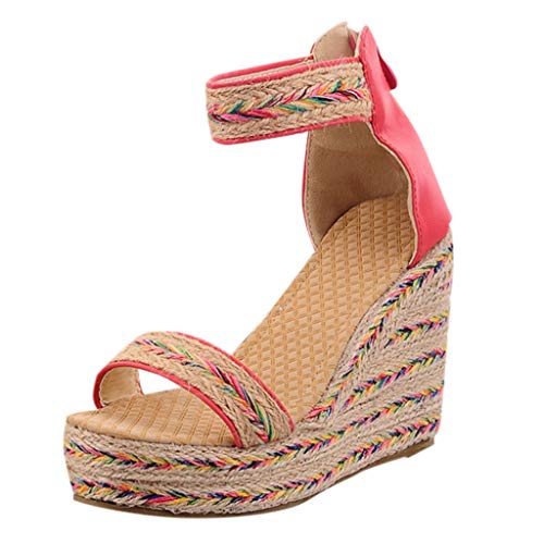 Wedge Sandals for Women Espadrille, Women's Open Toe Chunky Espadrille Platform Wedge Sandal Pink