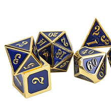 Load image into Gallery viewer, BOLORAMO Table Board Dice, Polyhedral Dice Durable 7pcs for Table Board Playing Games((Blue Gold))

