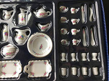 Load image into Gallery viewer, 1/12 Scale Lot 42 Dollhouse Miniatures Chinese Peony Flower Porcelain Set; Doll House Soup Tureens Bowls vases Set
