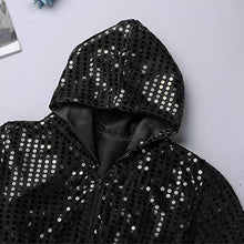 Load image into Gallery viewer, Agoky Children Girls Sequins Hip Hop Modern Jazz Street Dance Costume Outfit Kids Stage Performances Clothes Black Hooded Set 10-12
