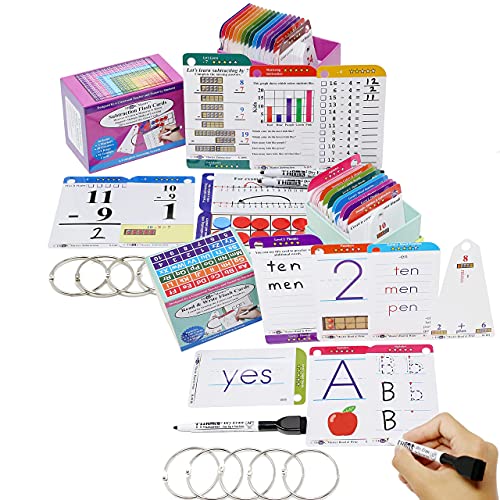 THINK2MASTER Premium 186 Laminated Alphabet, Sight Words, Phonics Flash Cards & 260 Subtraction Flash Cards. Learn to Read, Write, Count, add & Subtract Numbers.