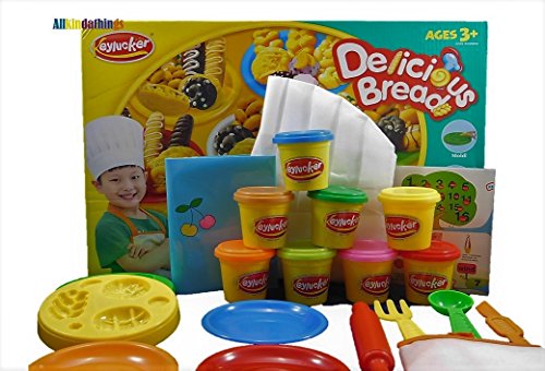 ALLKINDATHINGS Delicious Breads Play Dough Plasticine Clay Set with Chef's Outfit and Accessories