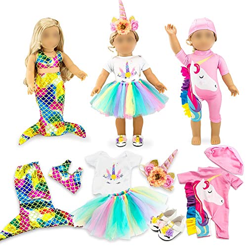 Oct17 Doll Clothes for American Girl 18 inch Dolls Mermaid Outfit Unicorn Tutu Dress Swimsuit